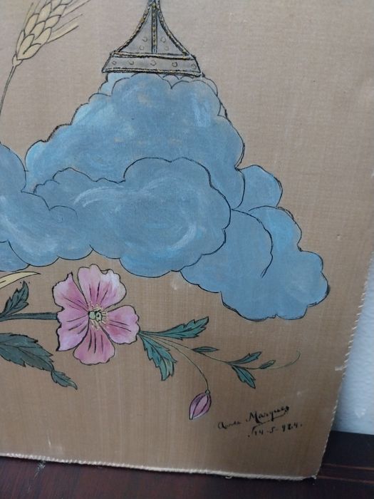 Pintura de Anjo e cálice sobre seda