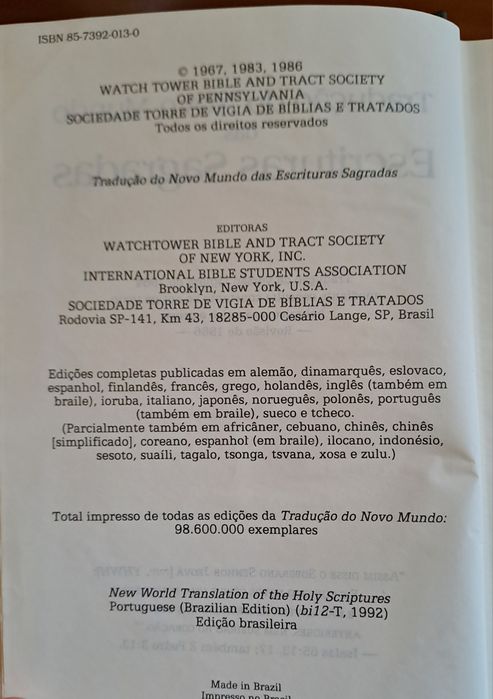 Tradução do Novo Mundo das Escrituras Sagradas