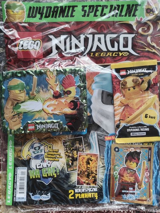Nowa gazetka LEGO NINJAGO + pudełko z klockami + karty