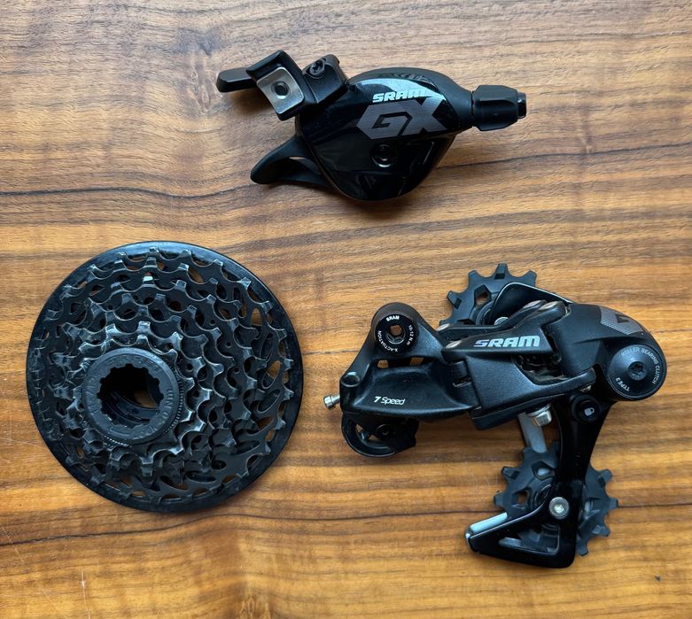 Sram GX 7s Type 3.0 prawie nowy (przerzutka, manetka, kaseta)
