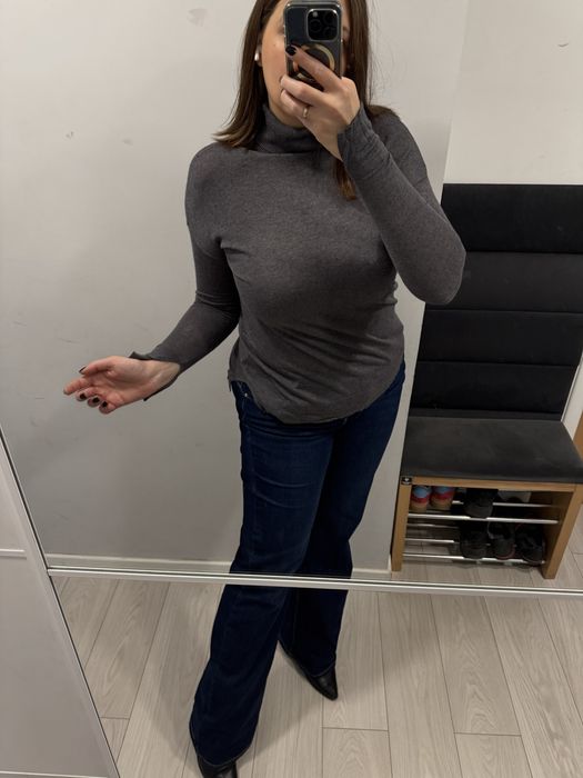 Długi luźny golf golfik sweter sweterek szary M&S Marks&Spencer