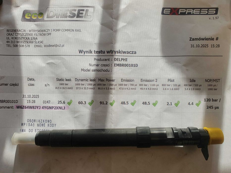 Wtryskiwacze EMBR00101D 2.0 HDi           REGENEROWANY   Z NOWYM KODEM