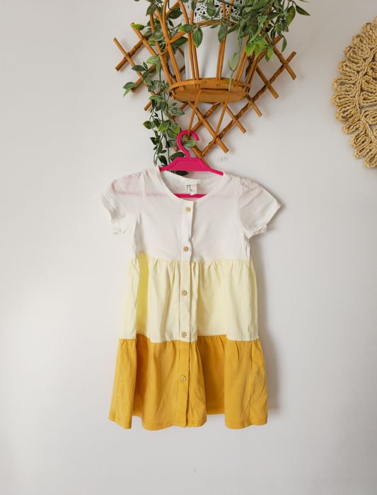 Sukienka żółta kolorowa krótki rękaw babydoll H&M 98