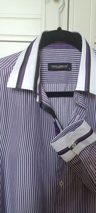 Koszula slim fit Pako Lorente M w pionowe paski fioletowa