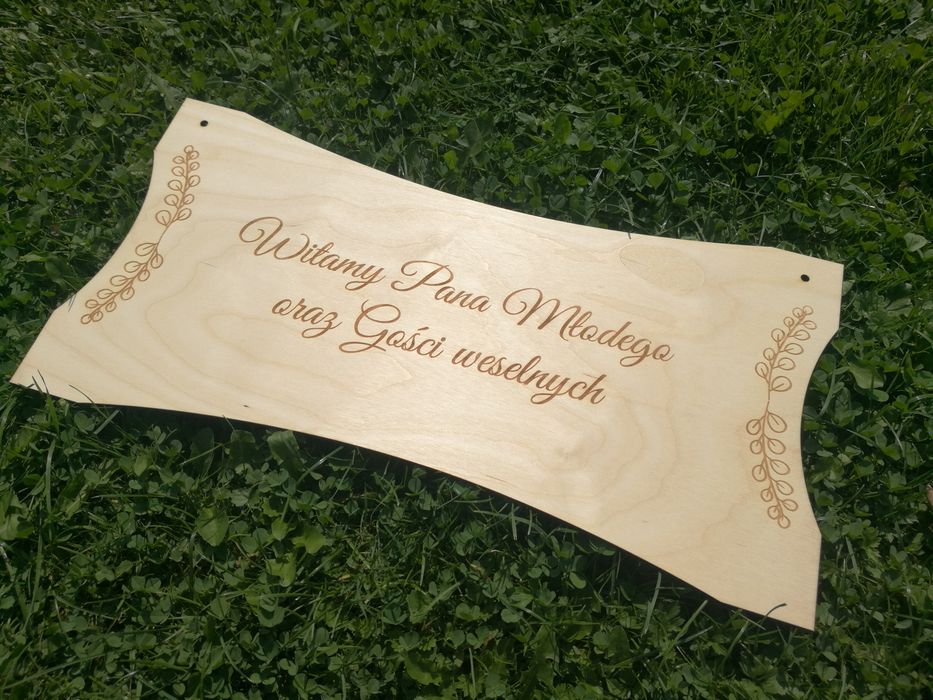 Tablica powitalna, drewniany baner weselny, dekoracja ślubu 50x25 cm