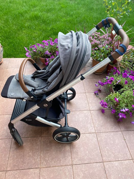 Cybex Balios S Lux wózek gondola spacerówka 2w1 SLV B Soho Grey szary brązowe skórzane uchwyty