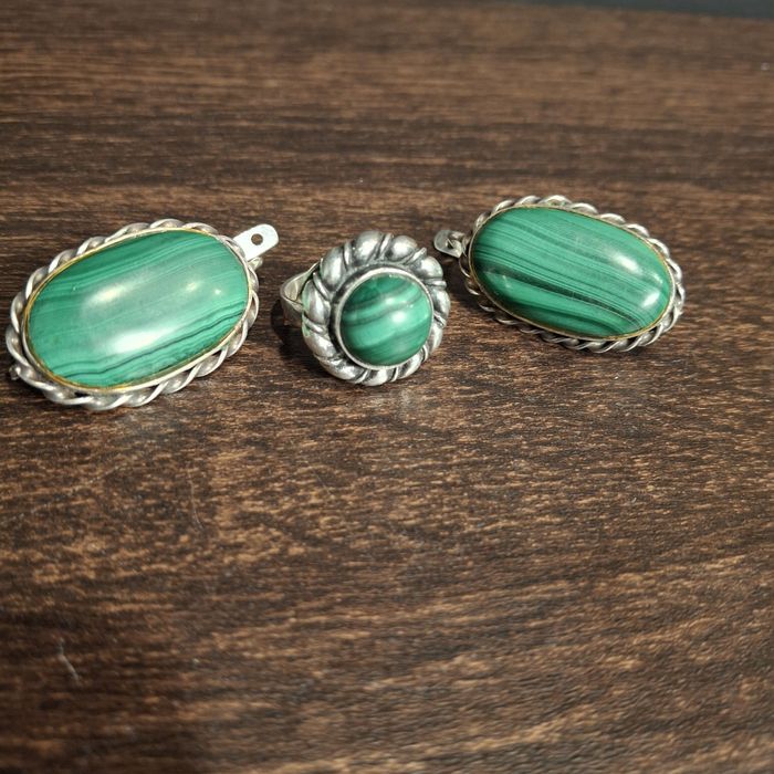 Шикарный серебряный набор с малахитом СССР