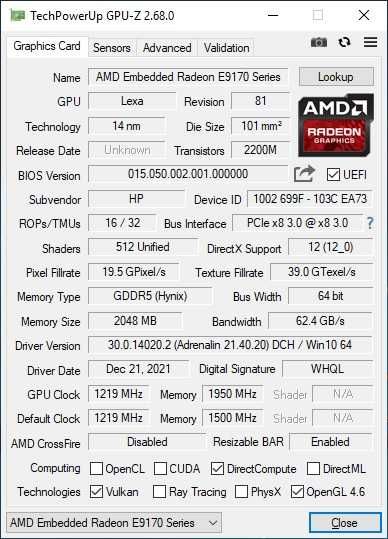 AMD Radeon E9173 2Gb GDDR5 LowProfile (Embedded Radeon 550) низькопрофільна