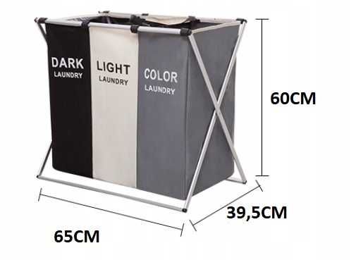 Duży kosz na pranie i zabawki 146 L 3 komory wolnostojący