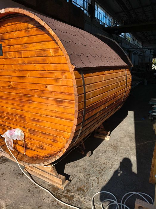 Sauna ogrodowa beczka 4-5 osób | 95 mm | piec 6 kW | transport
