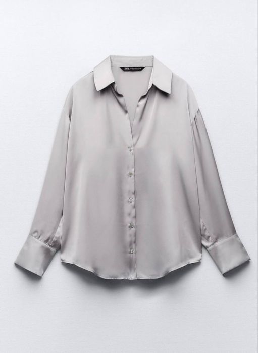 Жіноча базова сіра сатинова атласна рубашка блуза Zara XS S