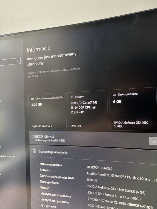 komputer i5-9400f gtx 1660 super