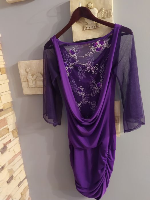 Sukienka fiolet z dodatkiem koronki