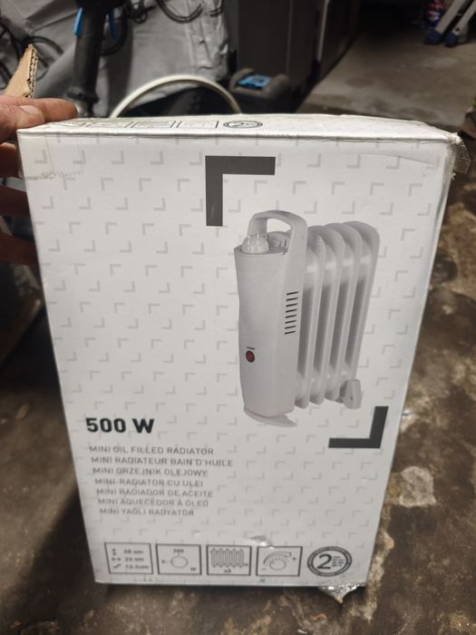 Mały Grzejnik olejowy 500 W biały 38x13 cm Polecam