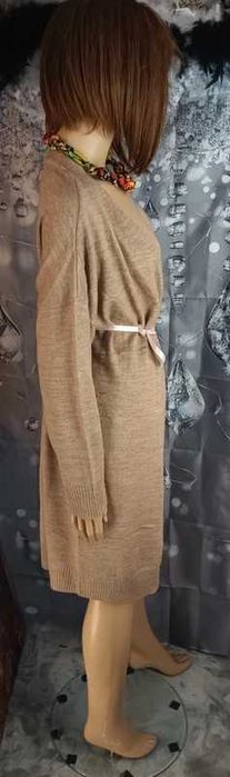 Kardigan/sweter damski lekki wiosenny długi beżowy, Bonprix 44/46