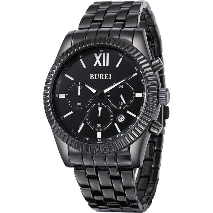 Męski Zegarek BUREI | Elegancki | Chronograf | Kompletny Zestaw