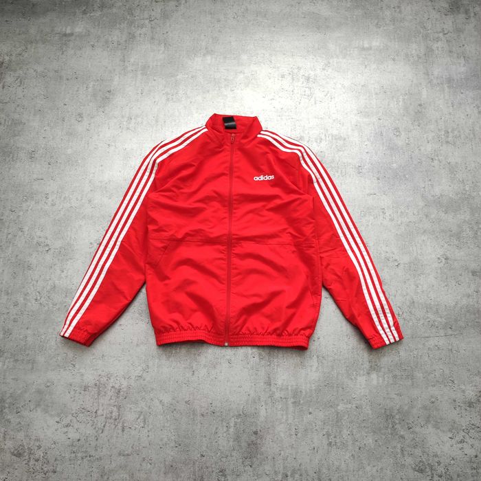 MĘSKA Bluza Rozpinana Czerwona 3 Paski Adidas Sportowa Casual Suwak