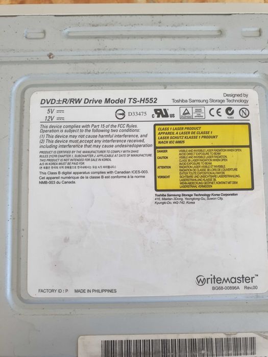 Gravador DVD/CD 16x Samsung TS-H552 Unidade IDE Interna