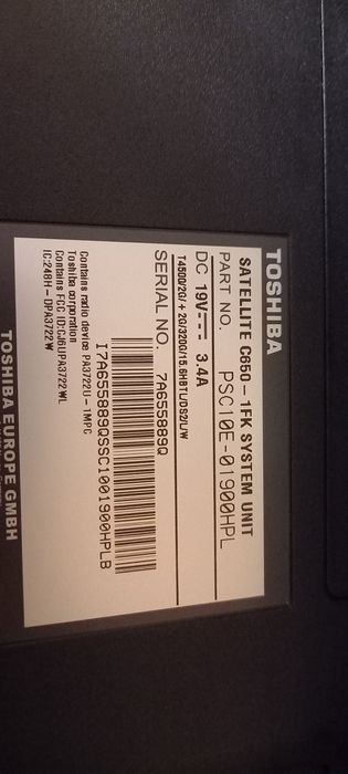 Laptop Toshiba c650–1fk ,Ram 4GB, HDD 320GB, cor2-duo 2.3 Ghz sprawny