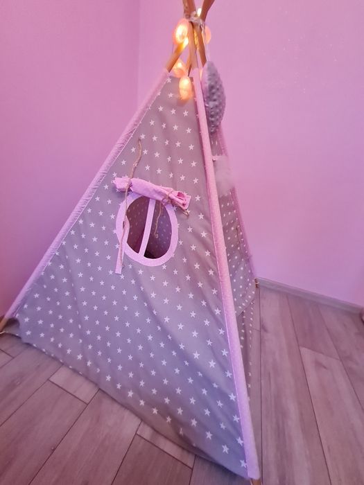 Tipi 100cm rozowo szary w gwiazdki piekny