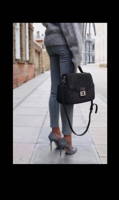 Mala de pele croute antracite, ZARA