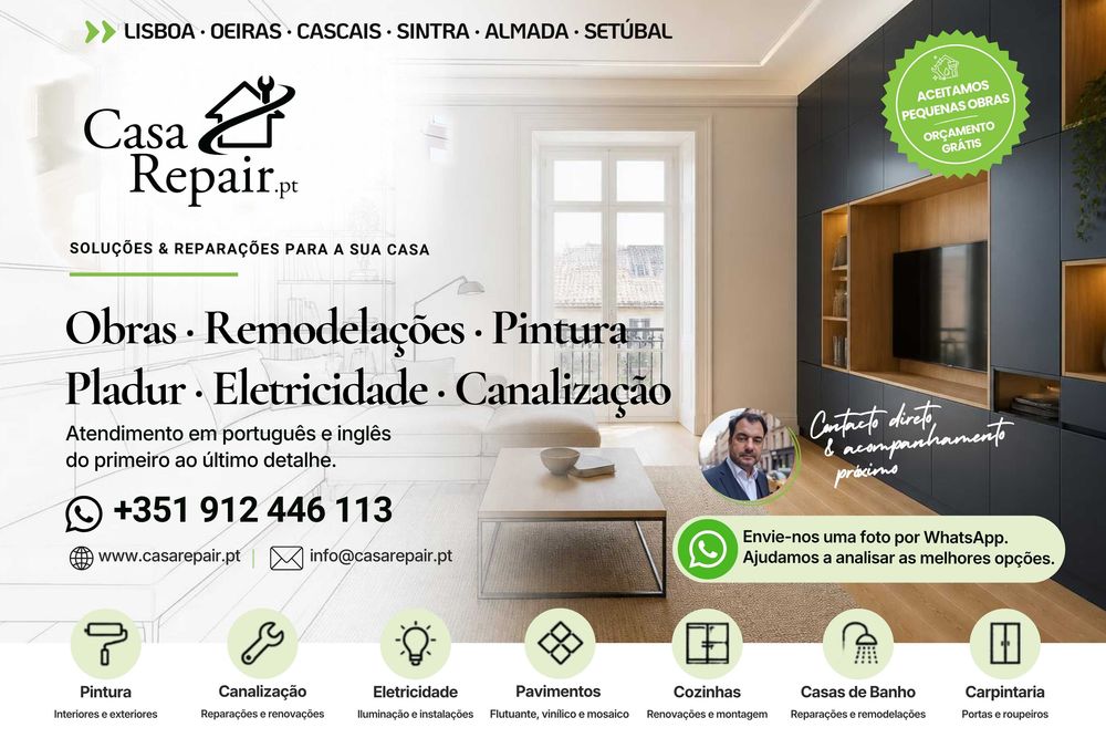 Obras e Remodelações Chave na Mão | Cozinhas, WCs, Pintura e Pladur | Lisboa, Cascais, Almada e Setúbal | Equipa Própria e Orçamentos