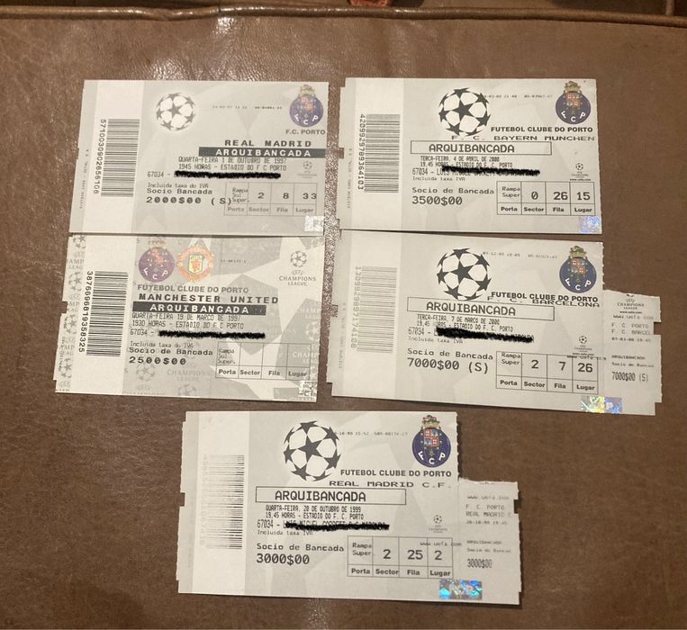 Vendo bilhetes antigos de futebol e outros
