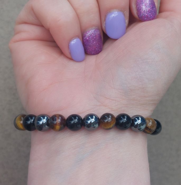 Męska bransoletka z hematytu, tygrysiego oka, onyksu