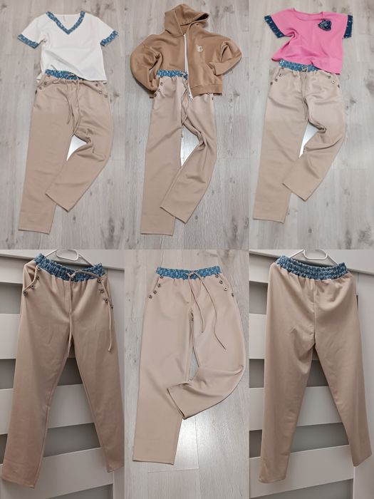 Dres uni na S M L masełko prążek jeans cekiny beż latte