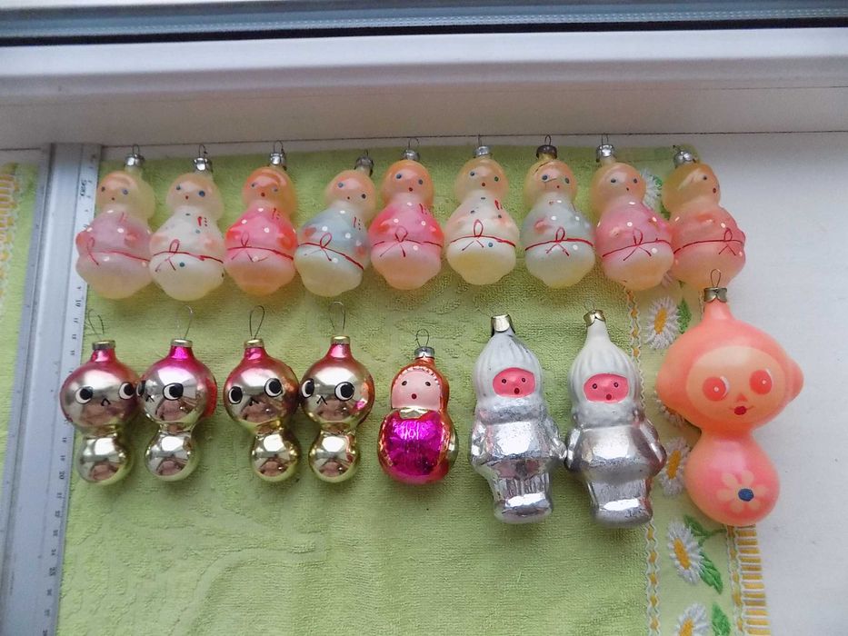 Елочные игрушки СССР Персонажи стекло Животные Снеговики Матрешки Рыбы