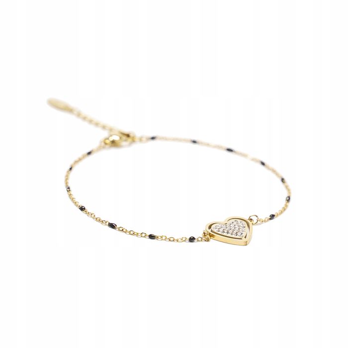 Bransoletka Czarne Koraliki Serce Cyrkonie 491