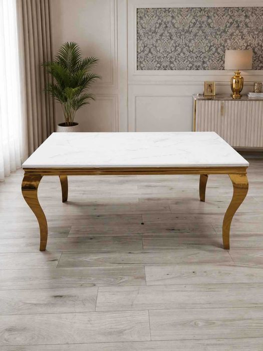 Stół Ludwik Glamour 160x90 cm – Złoto & Marmur
