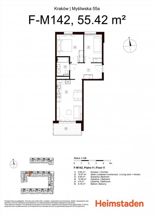 3-pok | 55 m2 | Balkon | 2 sypialnie | Bezpośrednio | Voucher na start