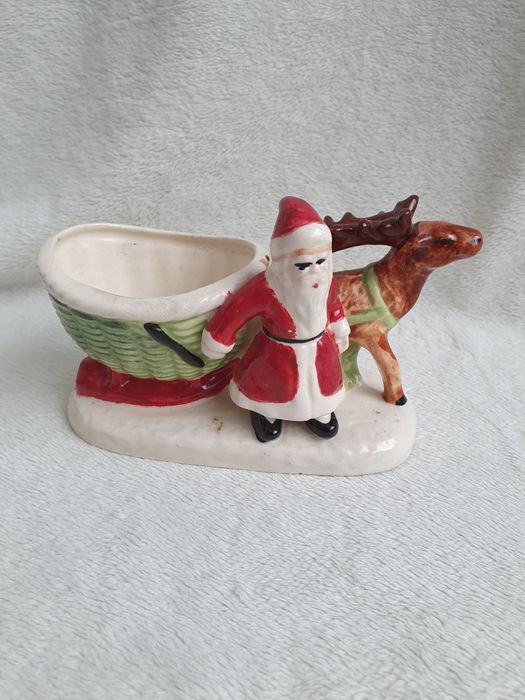 ozdoba świąteczna święty mikołaj sanie renifer ceramika