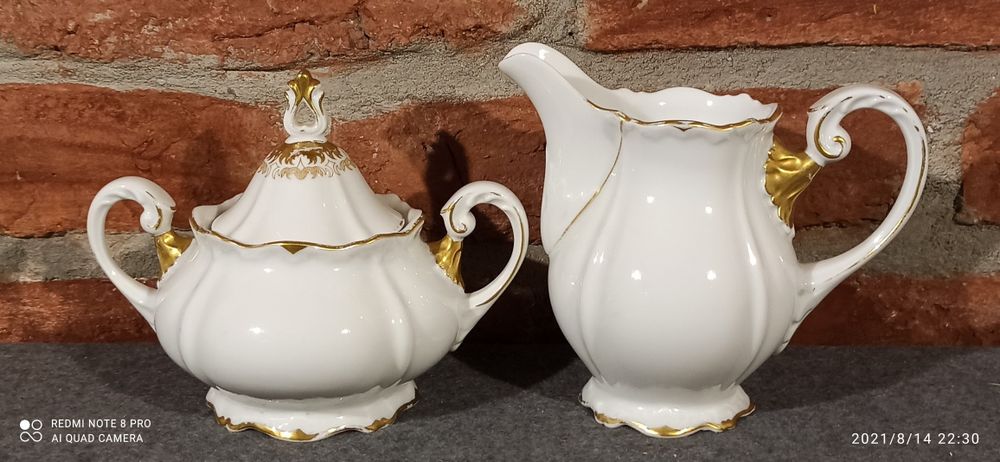 Porcelana SORAU CARSTENS Garnitur Żary Dzbanek Cukiernica Mlecznik