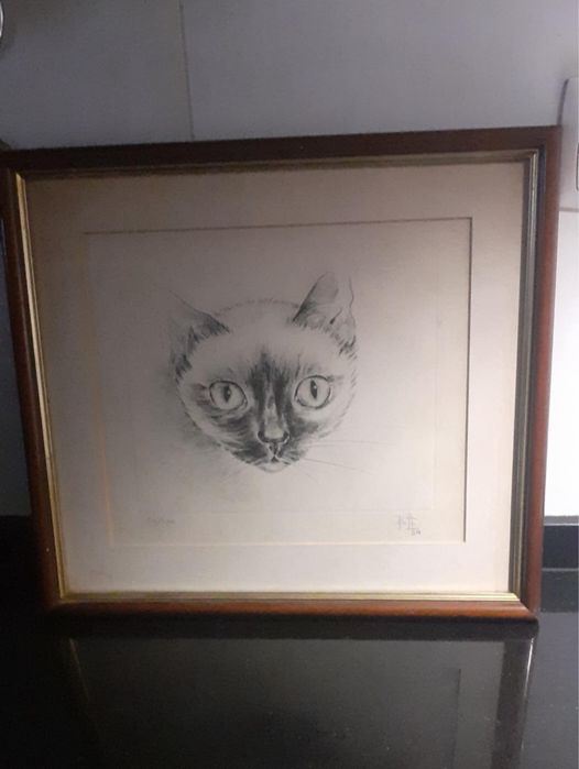 Quadro de um gato a preto e branco