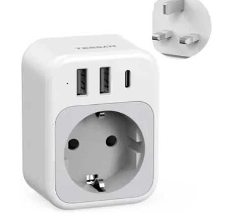Adapter Podróżny TESSAN UK Typ G 4w1 USB C 2xUSB A 3250W