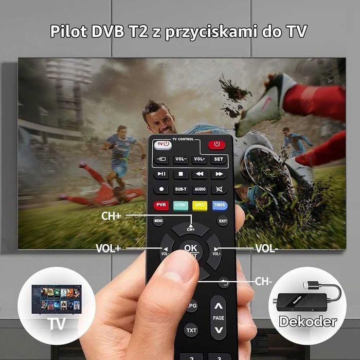 Dekoder Tuner DVB-T2 HEVC H.265 Full HD Owerslyn M3-Stick