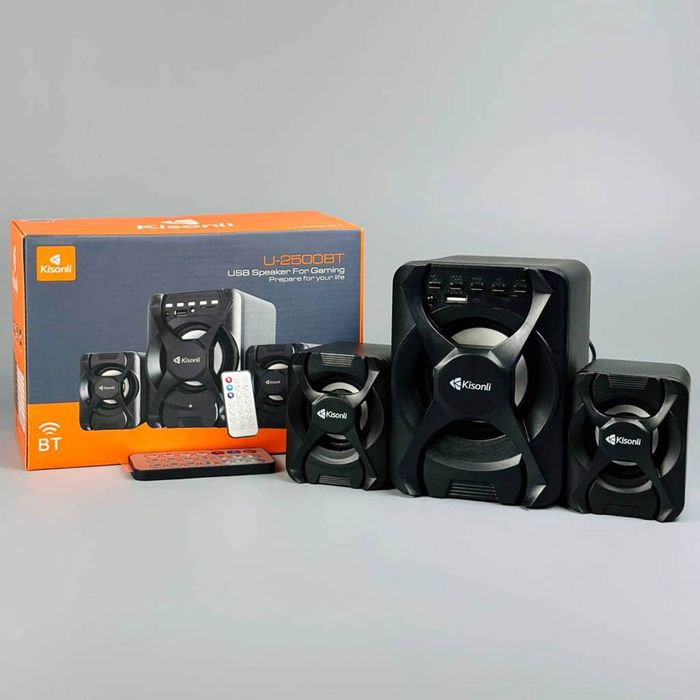 Потужна акустика 2.1 Kisonli з Bluetooth, пультом, підсвіткою — НОВА