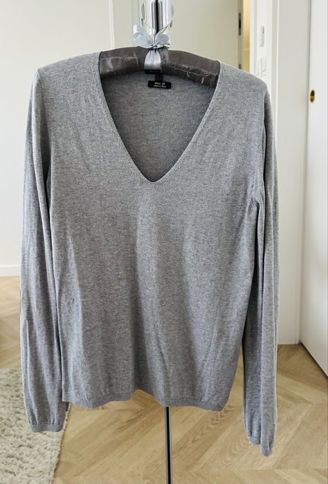 Massimo Dutti szary sweterek jedwab bawełna łaty