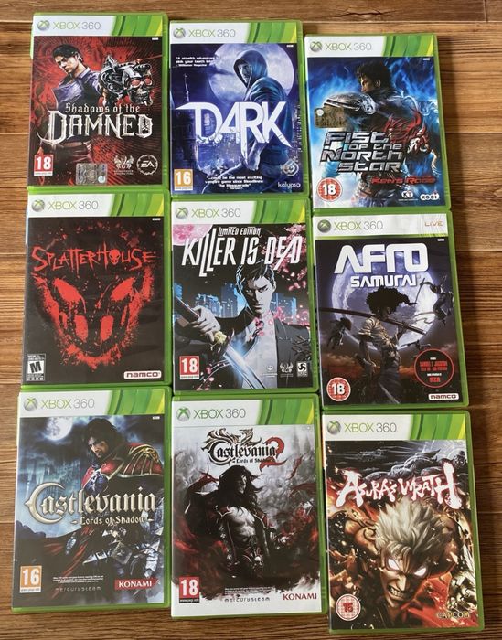 Диски на XBOX: FIFA 19, Splatterhouse Castlevania Mortal Kombat Tekken Evil Dead, Silent Hill, Dino Crisis, FarCry Red Alert 3, Hitman Mafia AFRO