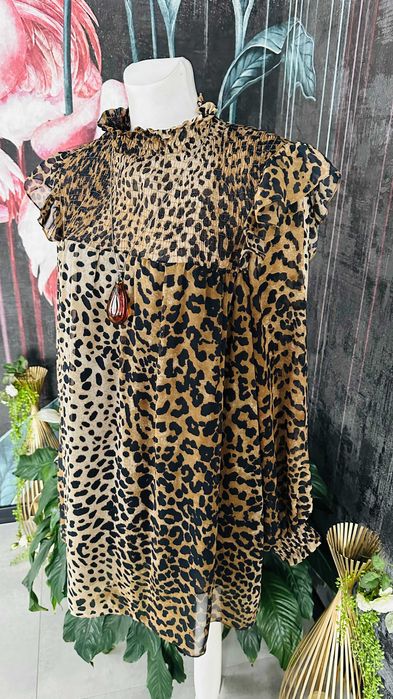 Sukienka Zara lekka pantera zwierzęcy wzór jesień S M L praca
