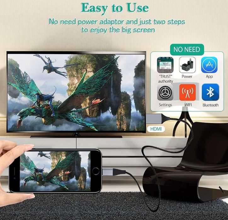 Kabel HDMI do telefonu, kabel konwertera HDMI 2,0 m, iPhone/iPad/iPod
