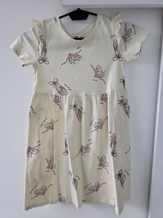 Lekka letnia sukienka krótki rękaw ecru Sinsay r.140