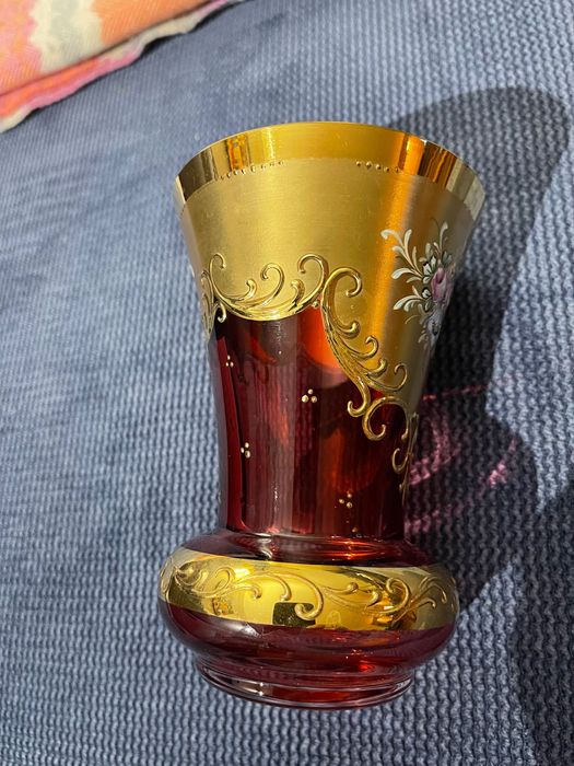 Wazonik Bochemia rubinowo- złoty / 14 cm