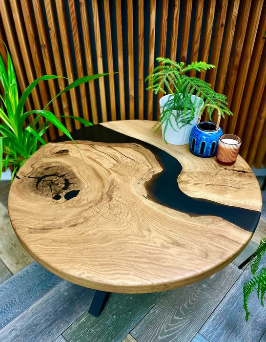 Stół dębowy okrągły do salonu jadalnia żywica monolit 100 cm #1