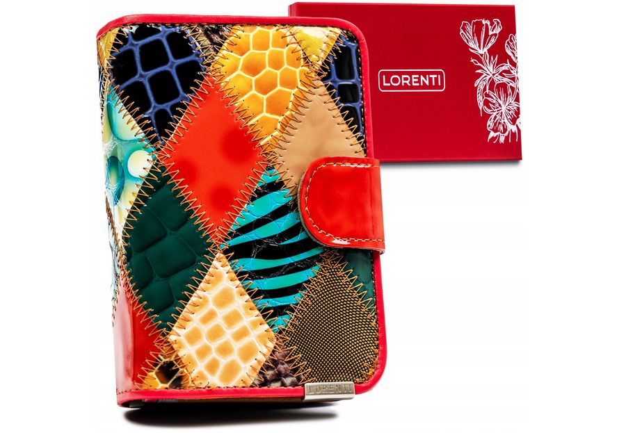damski skórzany portfel w patchworkowy wzór - lorenti