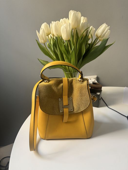 Жіноча сумка жовта, натуральна шкіра + замша