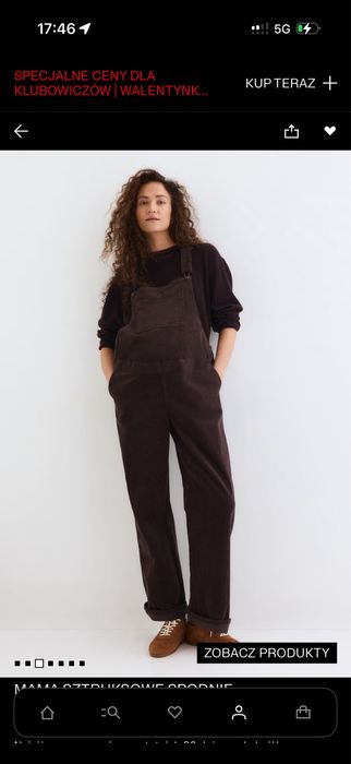 Ogrodniczki sztruksowe czekoladowe Mama H&M