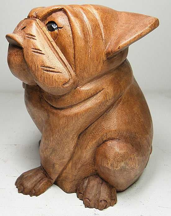Rzeźba Figurka PIES z Drewna Rękodzieło Jak Żywy Rozm. średni
